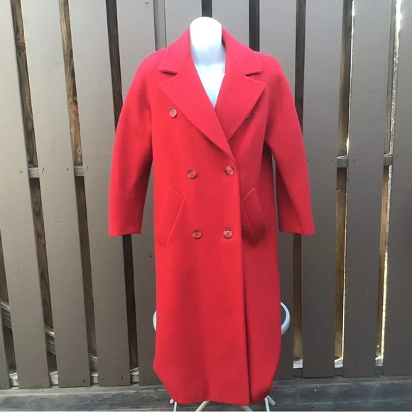 Vintage J.G. Hook Red Double-Breasted 100% Wool Long Coat - Picture 5 of 16